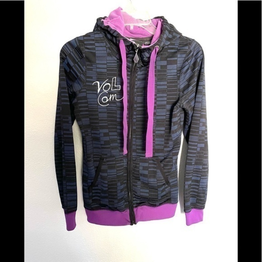 VOLCOM black & purple  full zip hooded jacket -XS